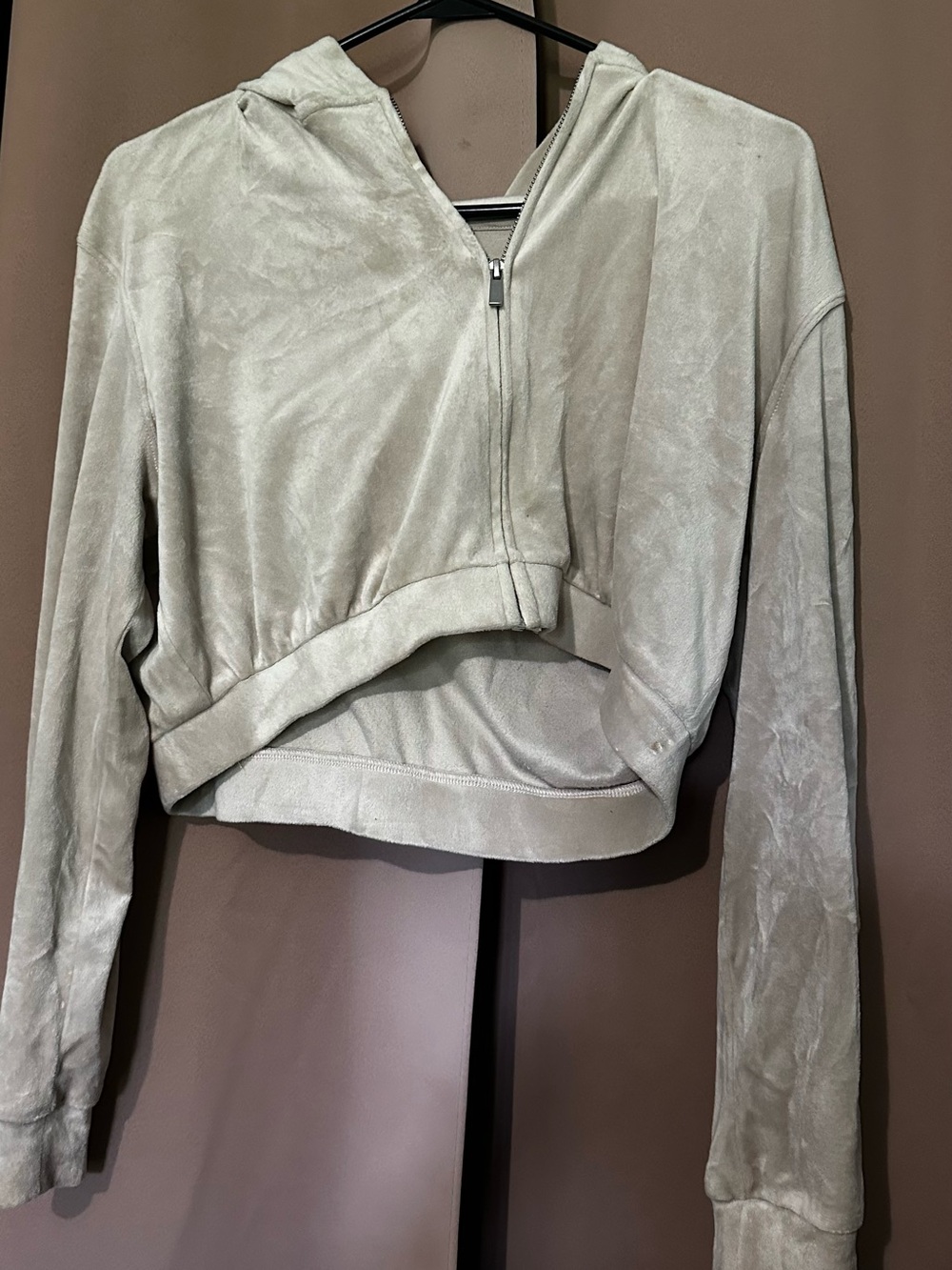 Cropped Hooded Zip Front Top - Light Brown